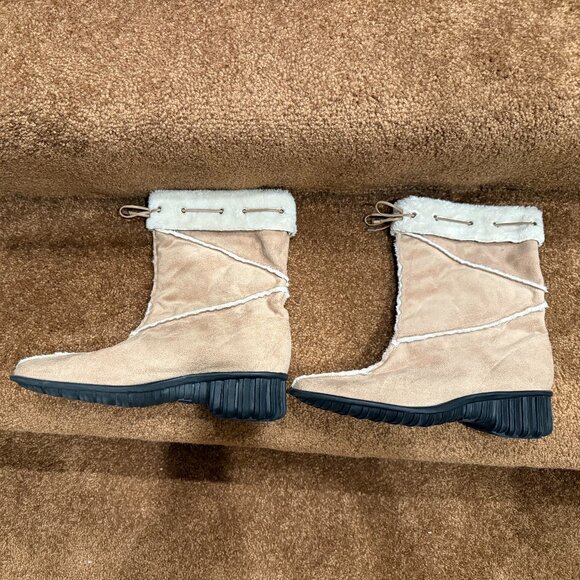 Vaneli Suede Booties with Faux Fur Trim, Tan/Cream, Sz 8N - Picture 2 of 11